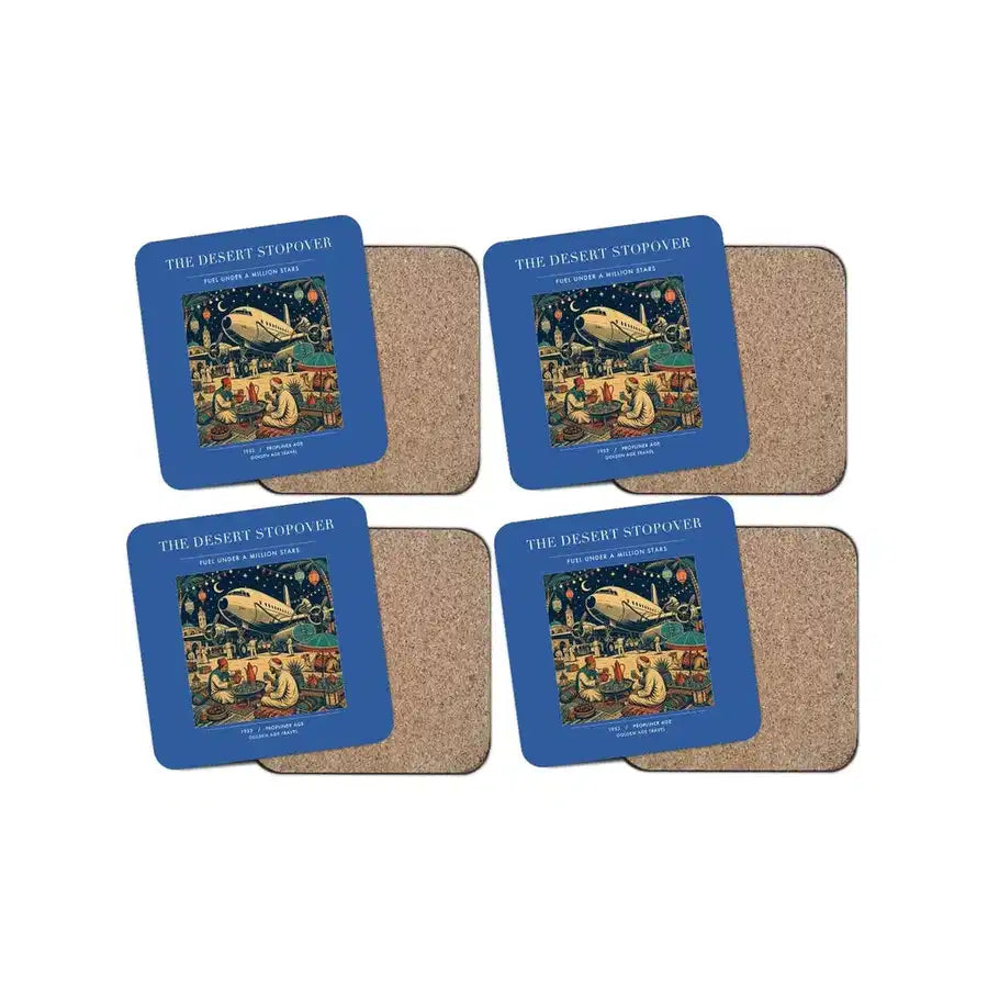 The Desert Stopover - Designed Coasters design on blue 4-pieces-set