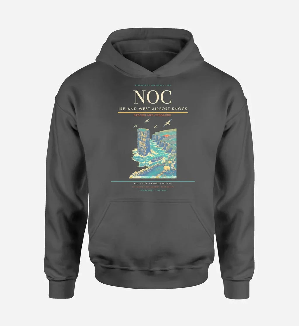 Ireland West Airport Knock (NOC) design on dark gray hoodie single-side print