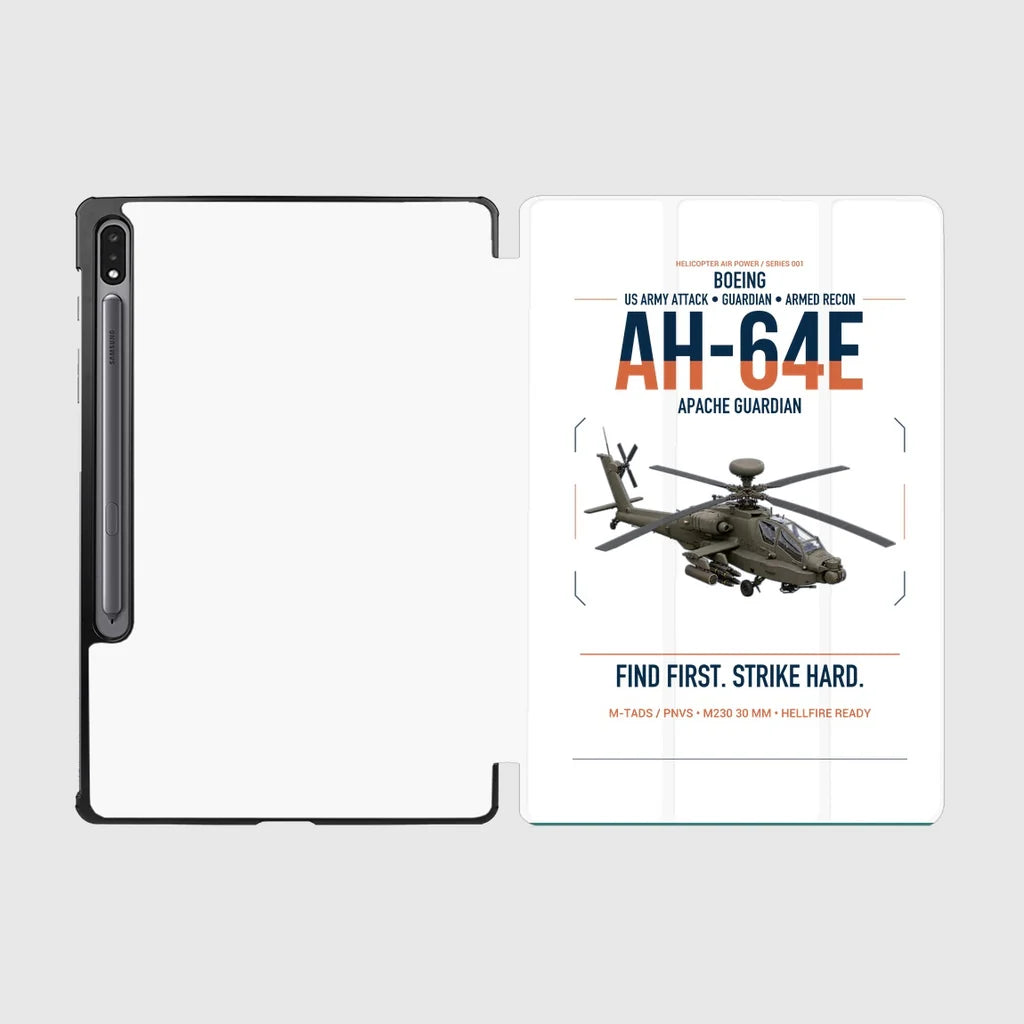 Boeing AH-64E Apache Guardian design on white samsung tablet tablet case