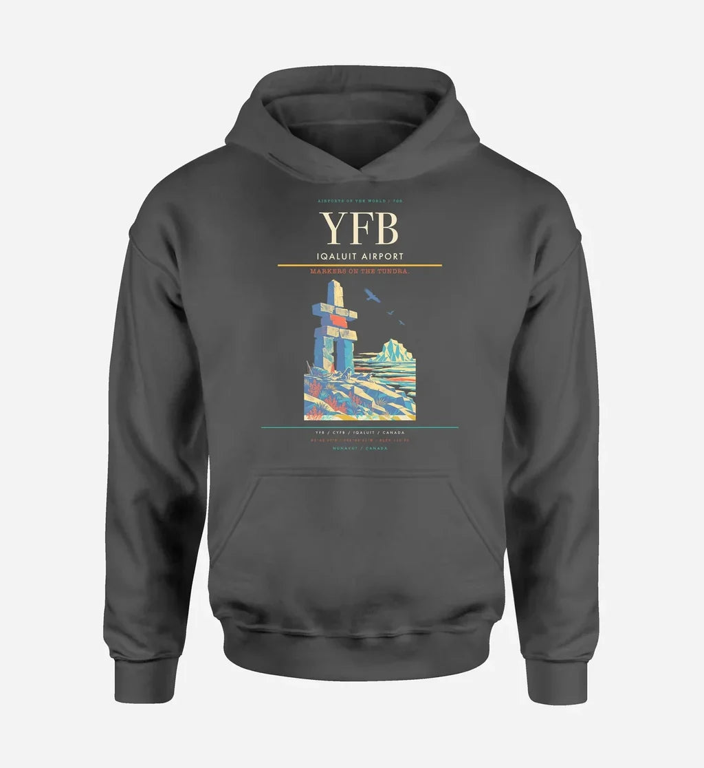 Iqaluit Airport (YFB) design on dark gray hoodie single-side print