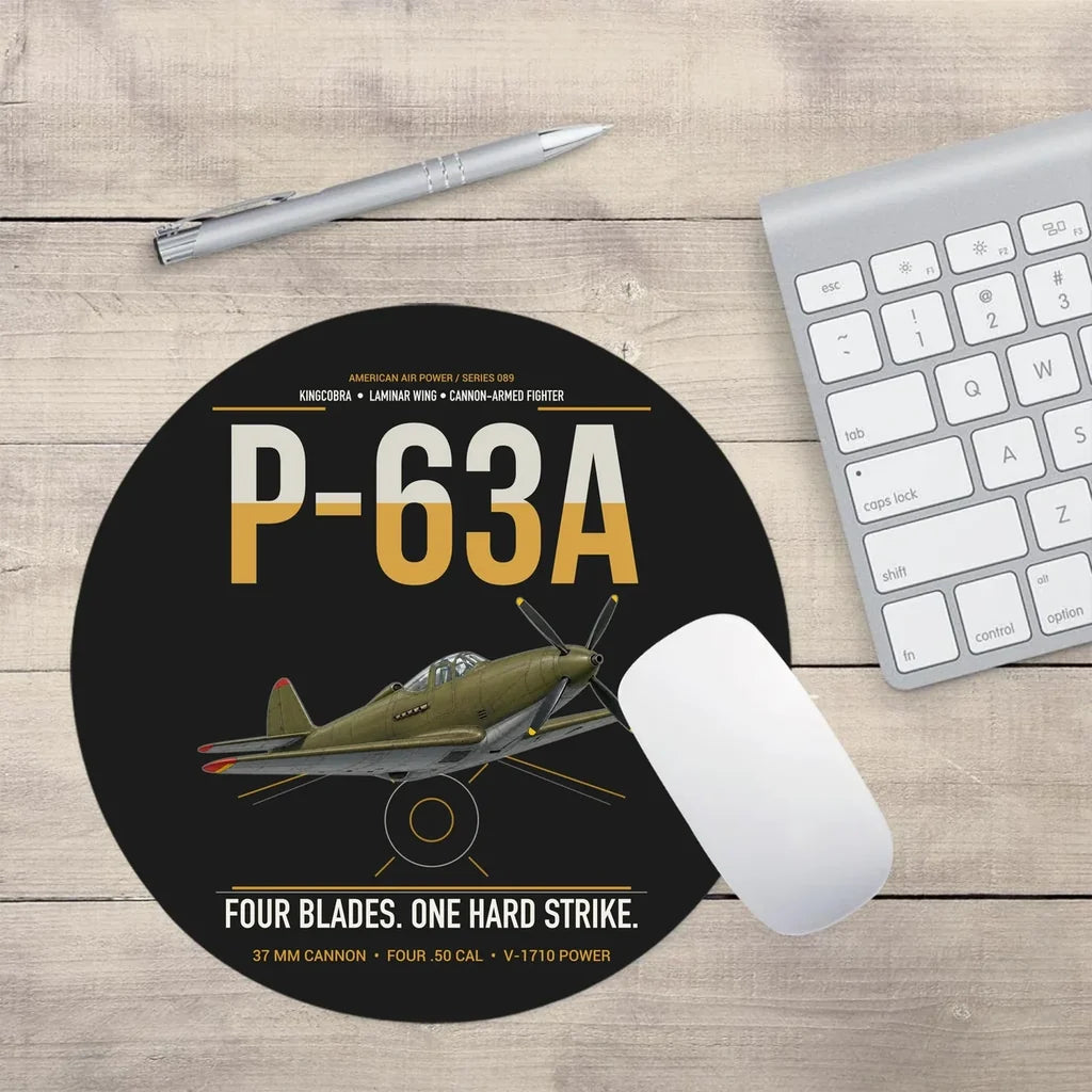 P-63A Kingcobra design on black round mouse pad