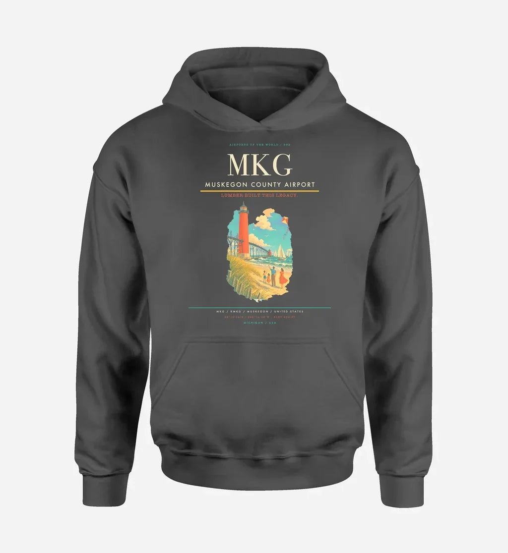 Muskegon County Airport (MKG) design on dark gray hoodie single-side print