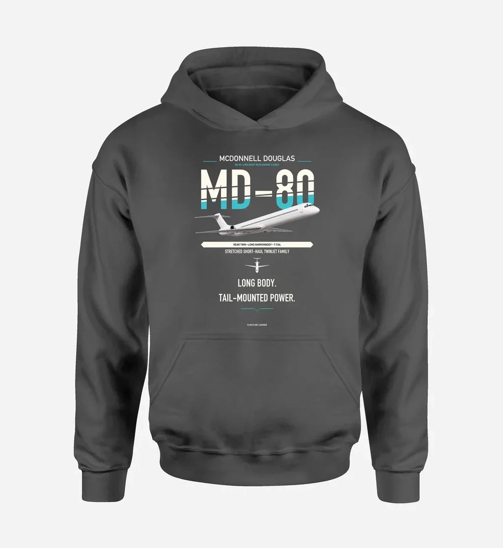 McDonnell Douglas MD-80 design on dark gray double-side hoodie, single-side print