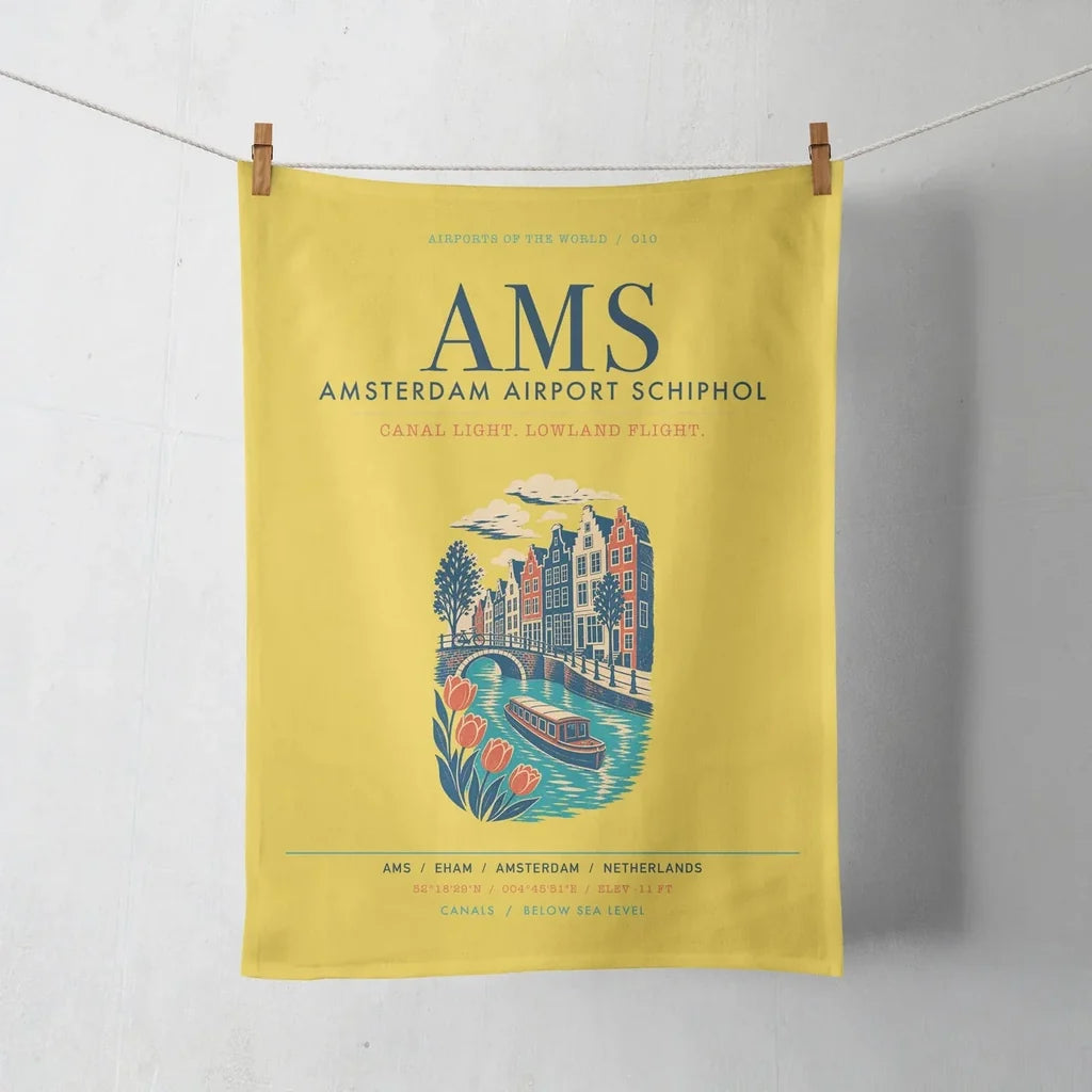 Amsterdam Airport Schiphol (AMS) design on yellow towel