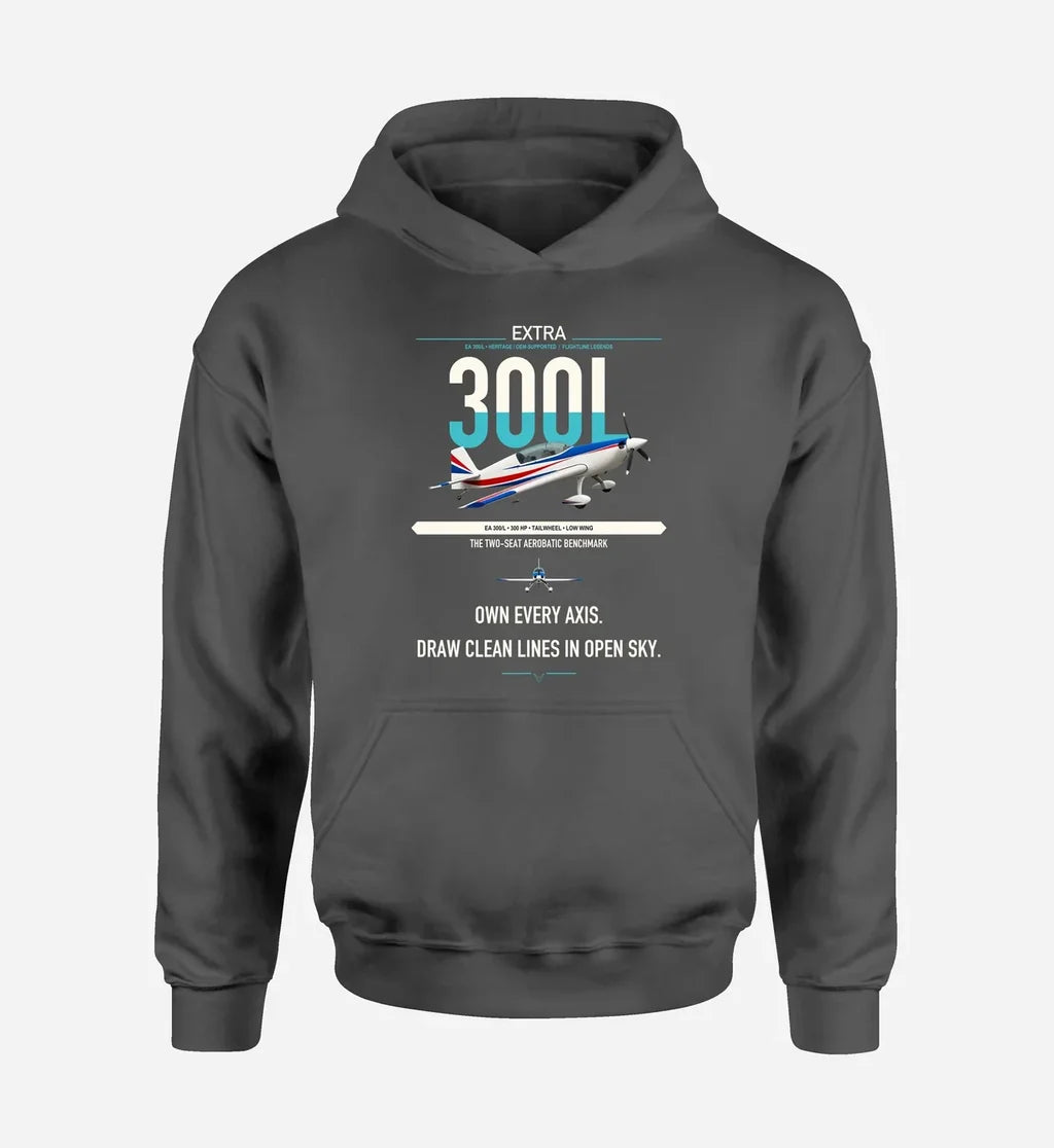 Extra 300L design on dark gray double-side hoodie, single-side print