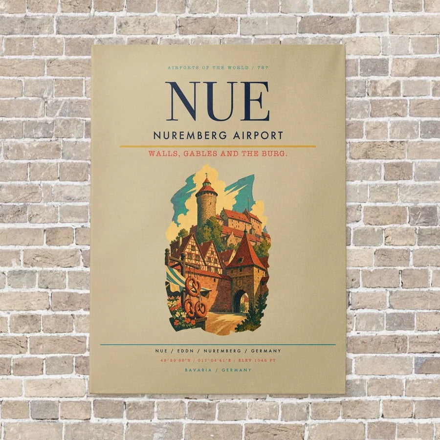 Nuremberg Airport NUE vertical canvas print - no frame - beige background