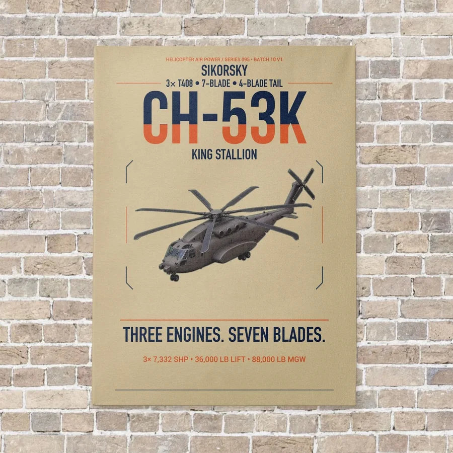 Sikorsky CH-53K King Stallion vertical canvas print - no frame - beige background