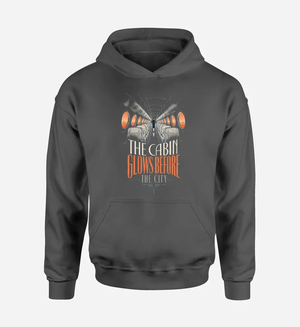 SIGNAL 629 - The Cabin Glows Before The City design on dark gray hoodie single side