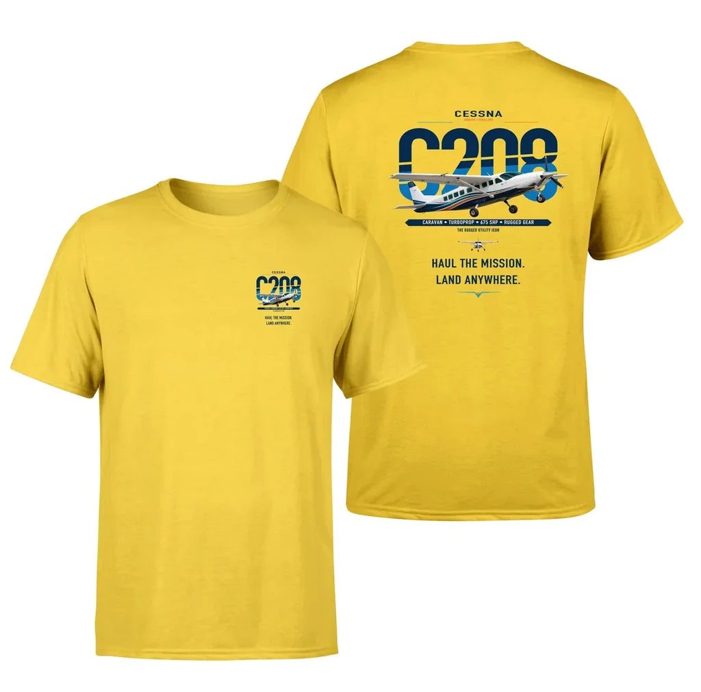 Cessna 208 Caravan design on yellow t-shirt, double-side print
