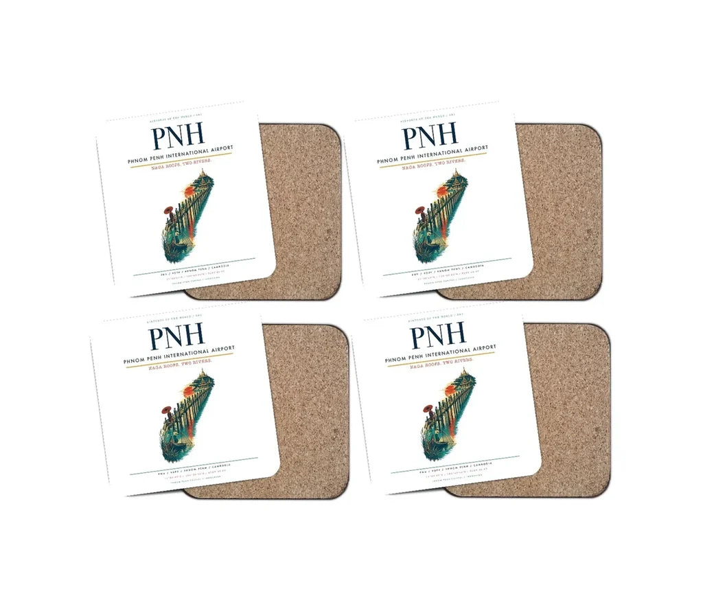 Phnom Penh International Airport (PNH) design on white 4 pieces set coaster