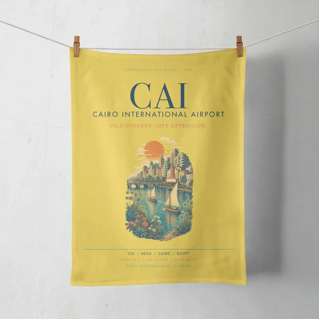 Cairo International Airport (CAI) design on yellow towel