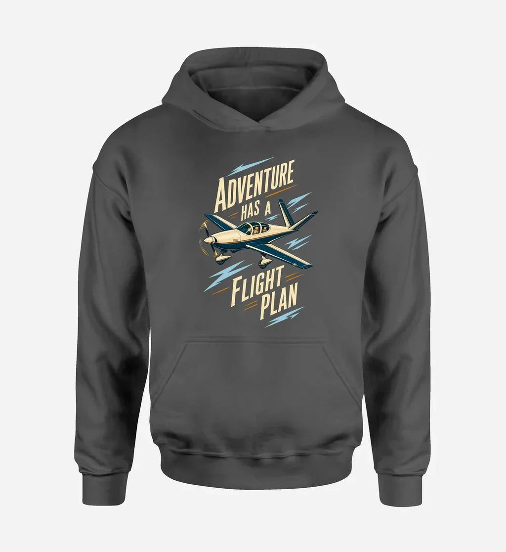 SIGNAL 22 - Adventure Has A Flight Plan design on dark gray hoodie single side