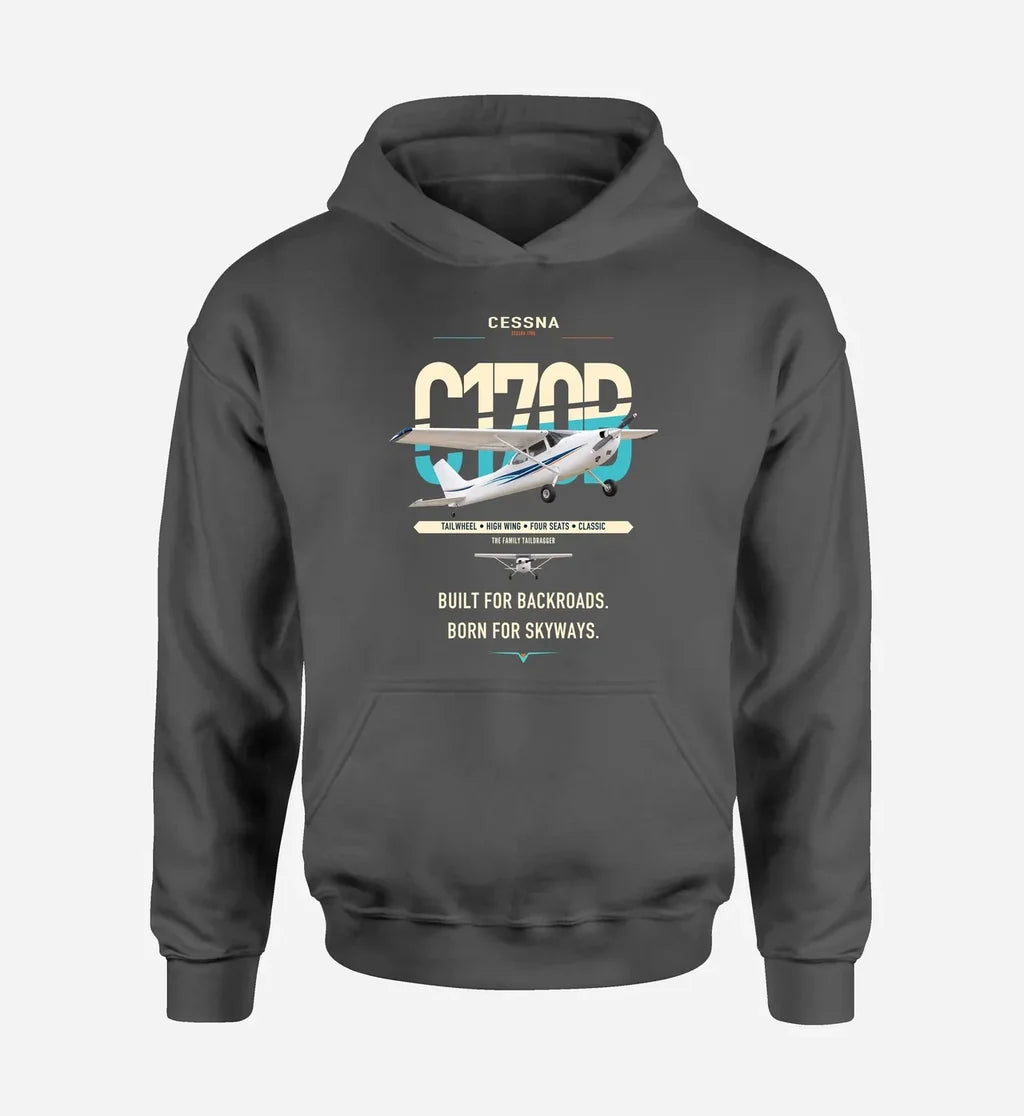 Cessna 170B design on dark gray double-side hoodie, single-side print
