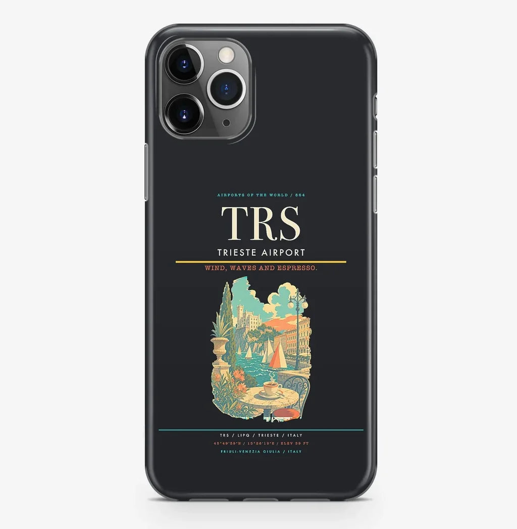 Trieste Airport (TRS) design on black iPhone 16 Pro MagSafe case