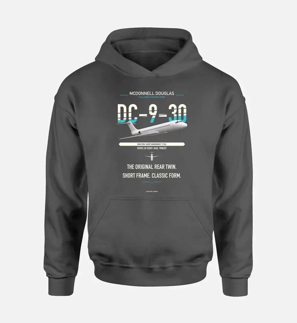 McDonnell Douglas DC-9-30 design on dark gray double-side hoodie, single-side print