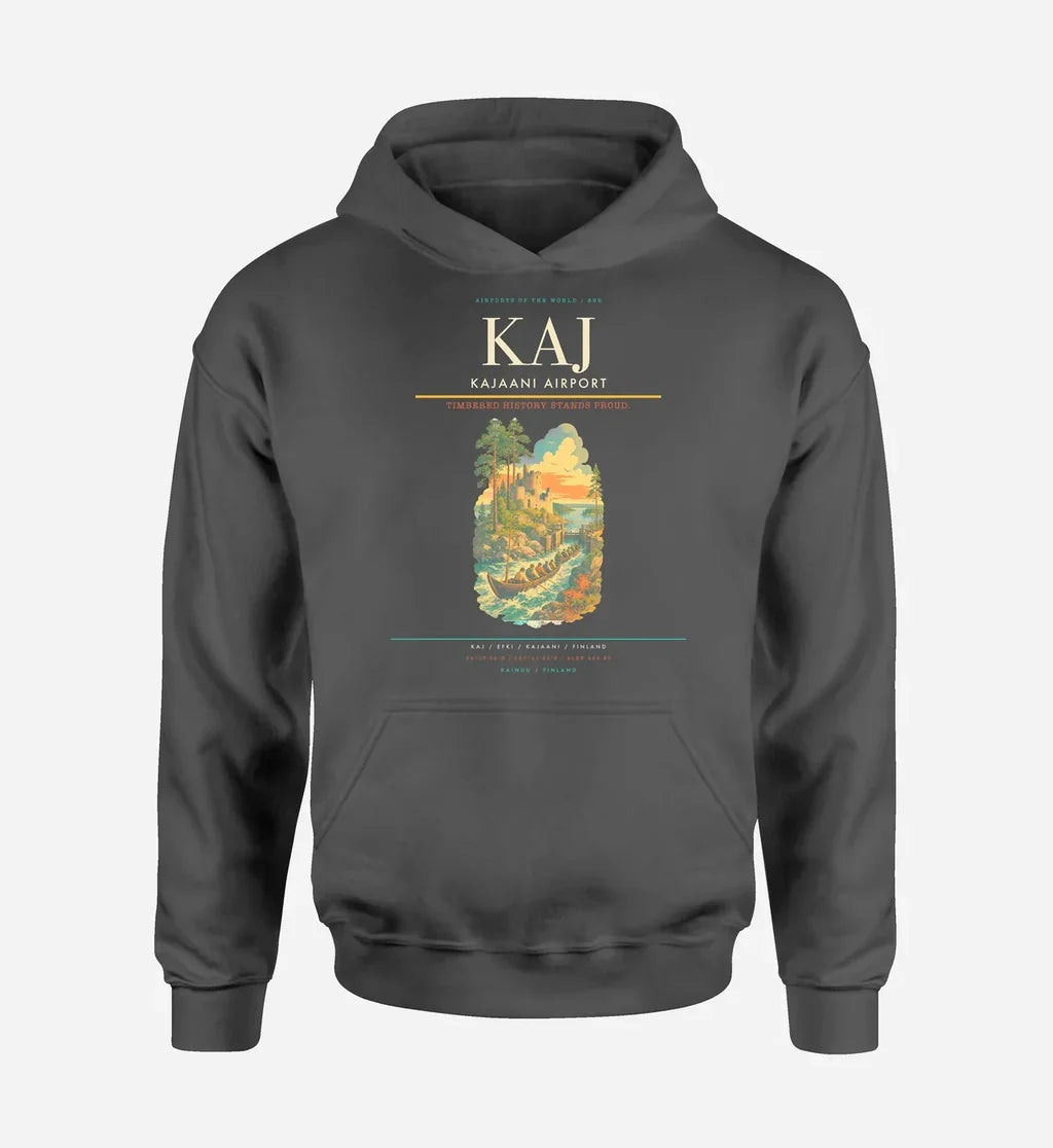 Kajaani Airport (KAJ) design on dark gray hoodie single-side print