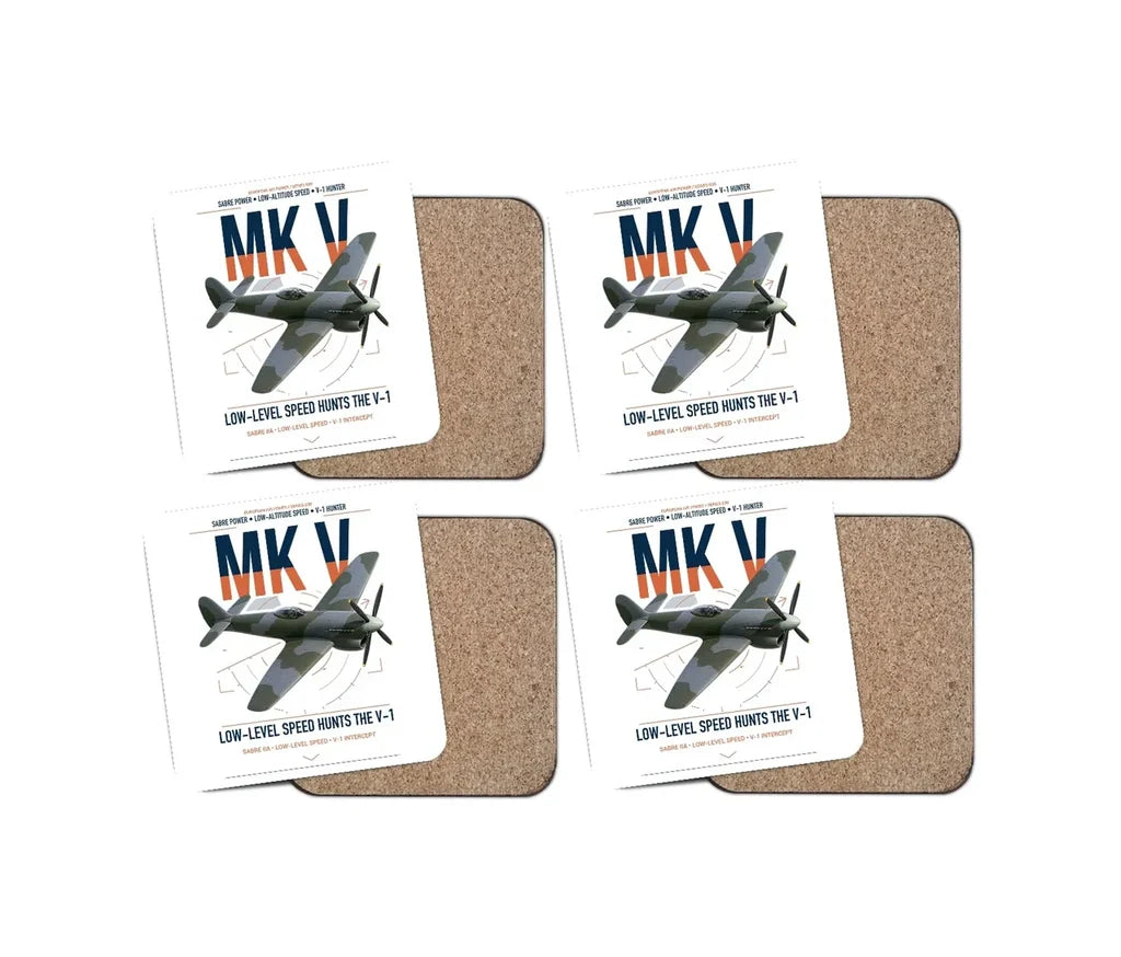 Hawker Tempest Mk V design on white 4 pieces set coaster
