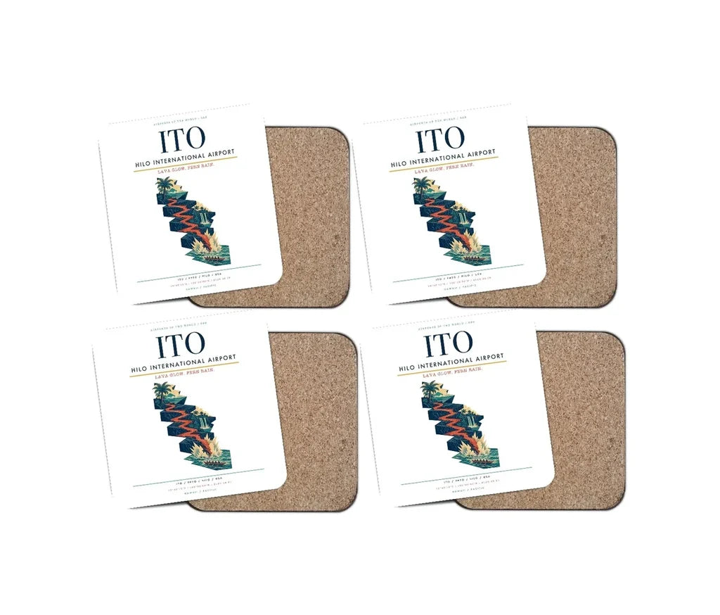 Hilo International Airport (ITO) design on white 4 pieces set coaster