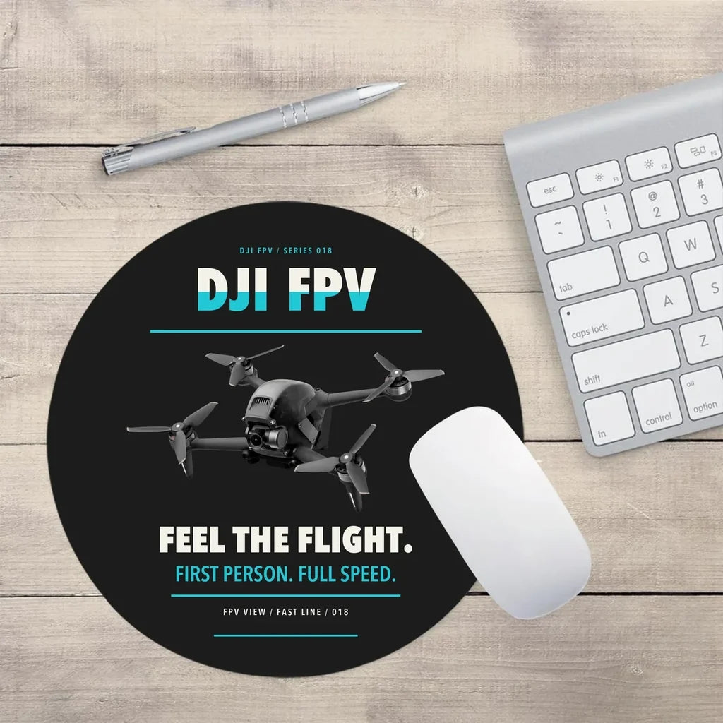 DJI FPV design on black round mouse pad