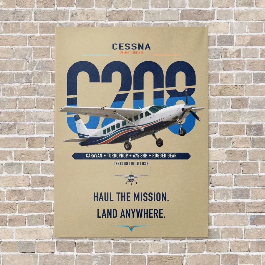 Cessna 208 Caravan vertical canvas print - no frame - beige background