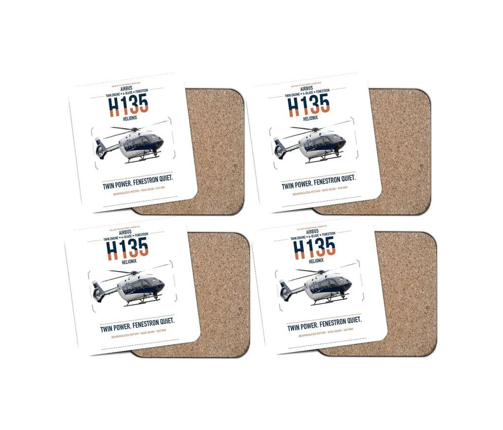 Airbus H135 design on white 4 pieces set coaster