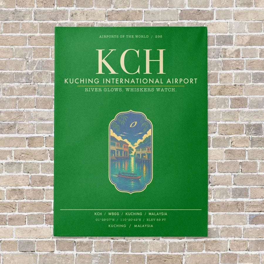 Kuching International Airport KCH - Canvas Framed - Green