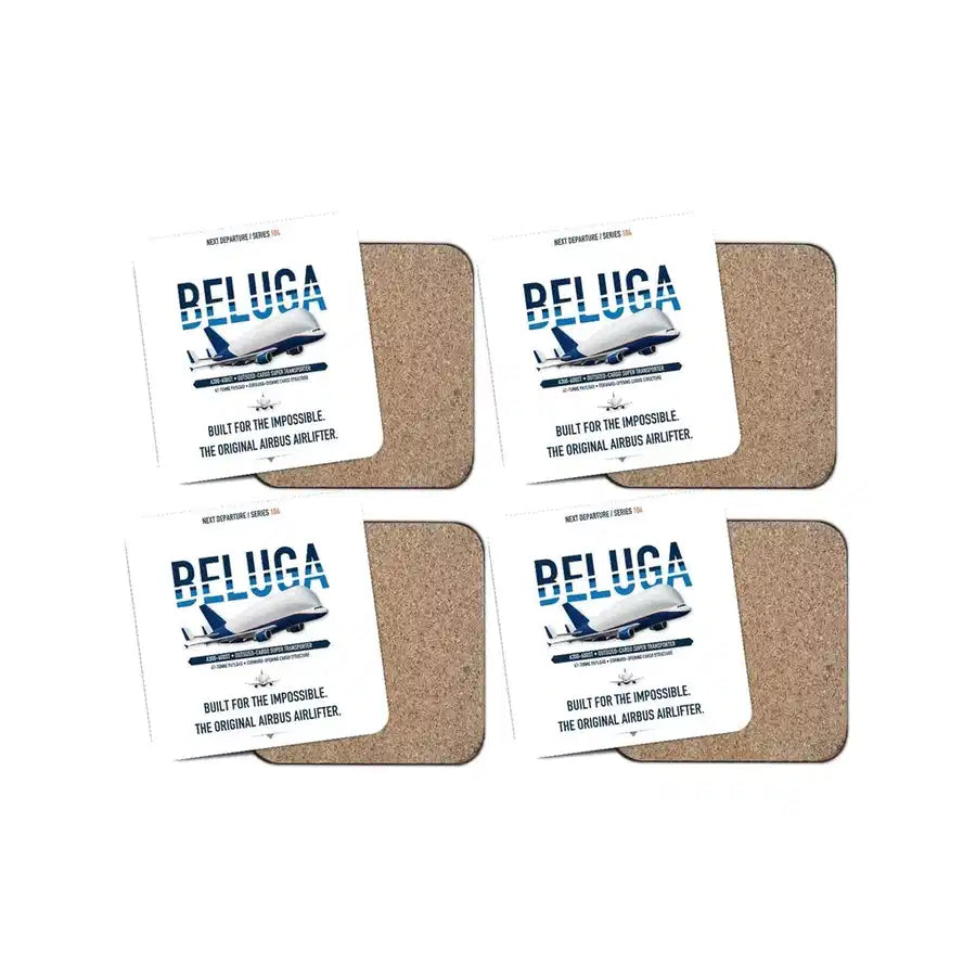 Airbus A300-600ST BelugaST design on white 4 pieces set coaster