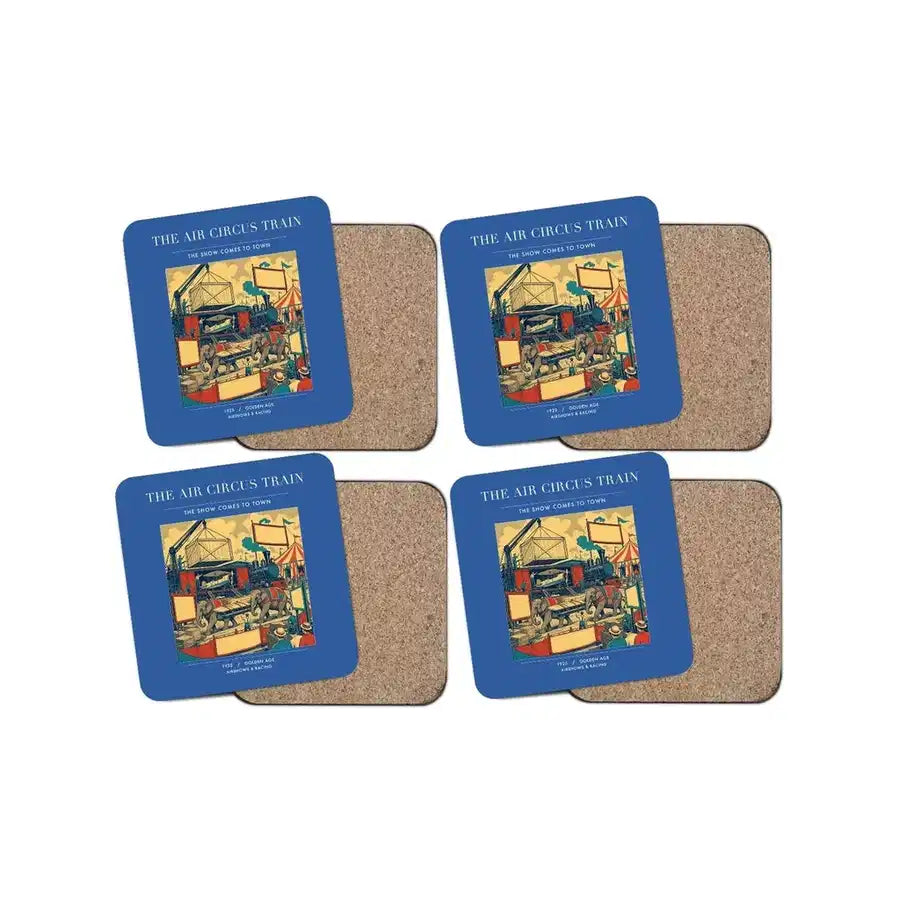 The Air Circus Train - Designed Coasters design on blue 4-pieces-set
