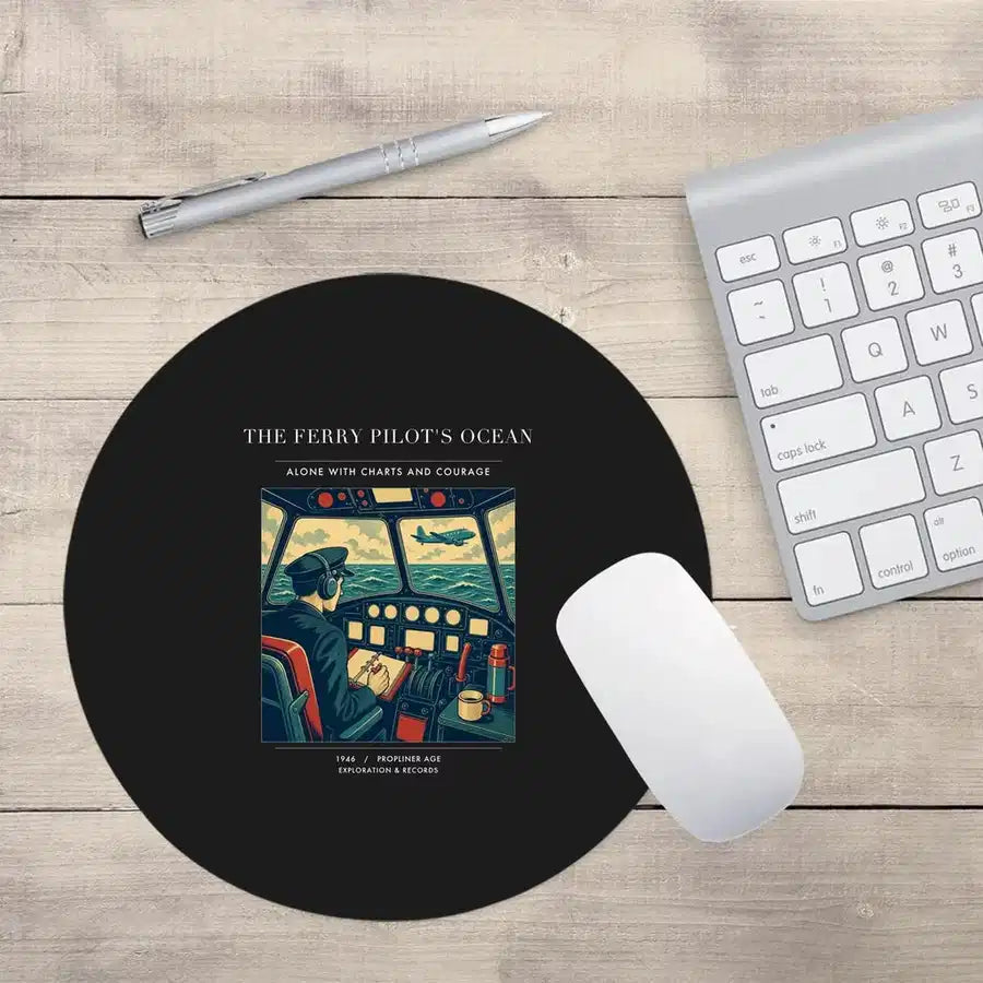 VINTAGE G4368 - The Ferry Pilot's Ocean - Designed Mouse Pads design on black round