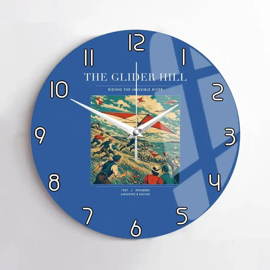 VINTAGE G4013 - The Glider Hill - Designed Wall Clocks design on blue no-frame