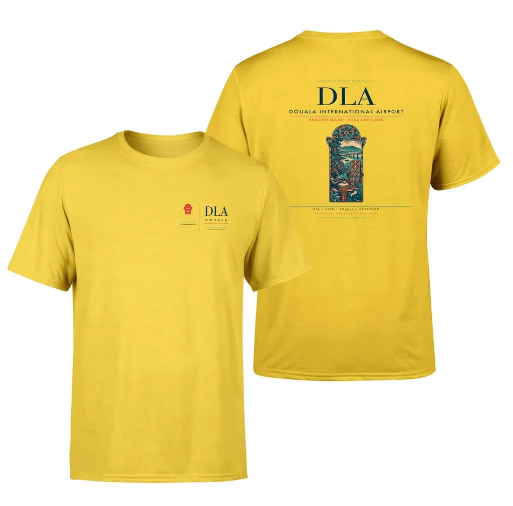Douala International Airport (DLA) design printed on yellow double-side t-shirt