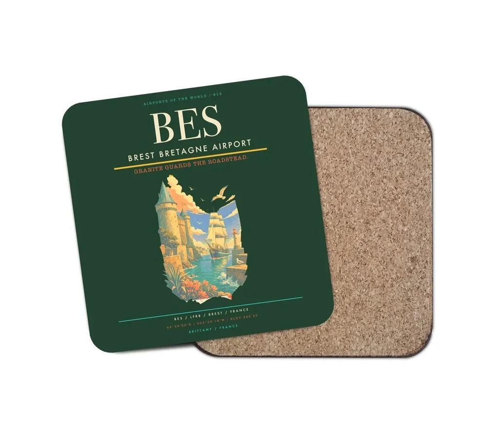 Brest Bretagne Airport BES Coaster 1-Piece - Dark Green