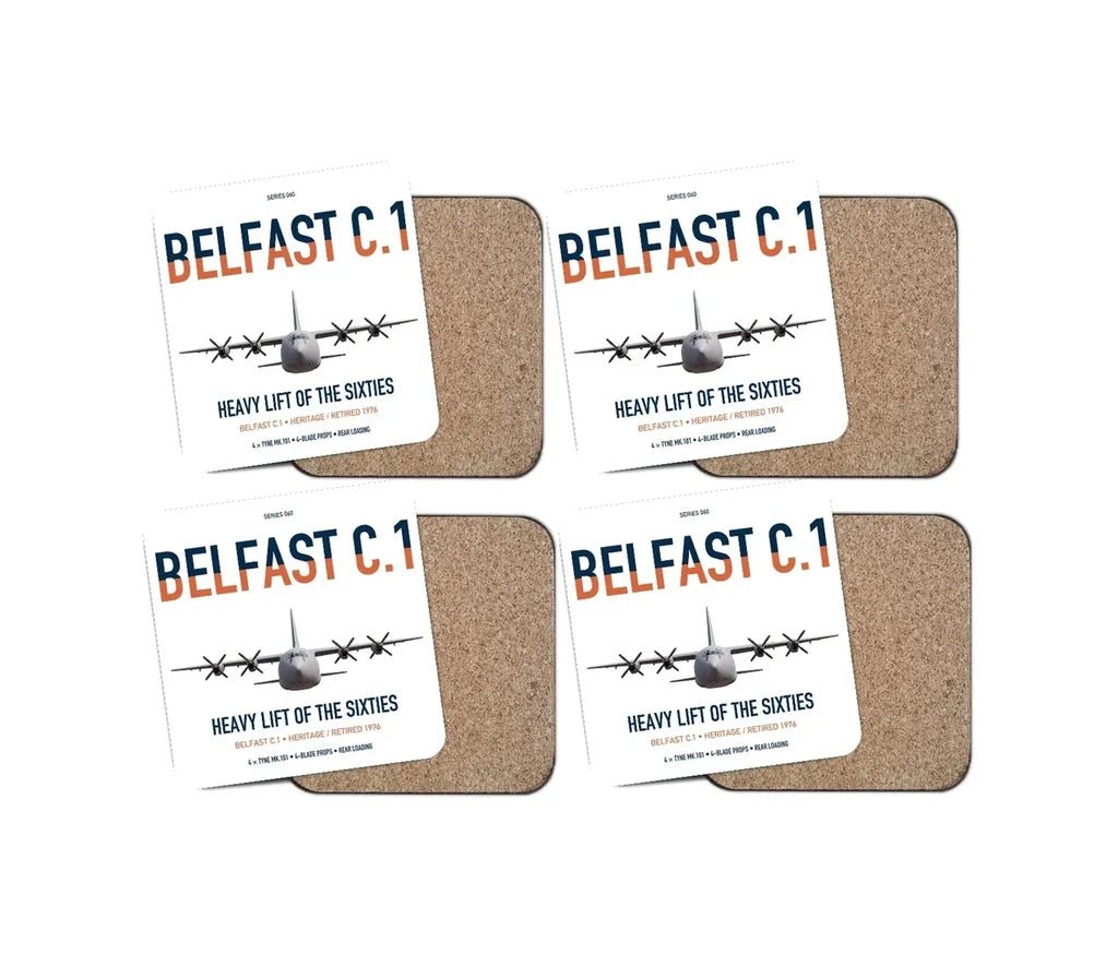 Short Belfast C.1 design on white 4 pieces set coaster