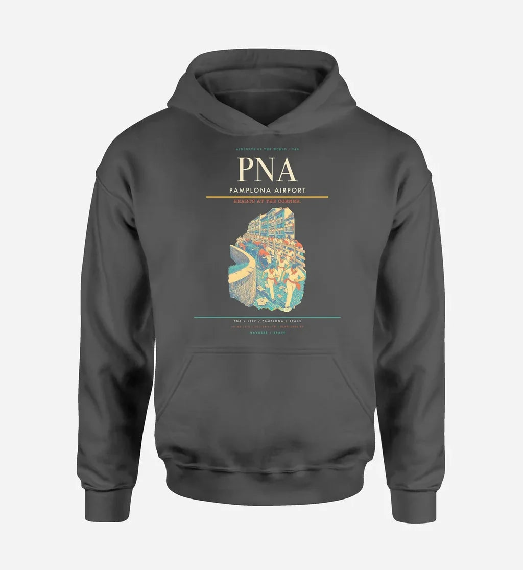 Pamplona Airport (PNA) design on dark gray hoodie single-side print