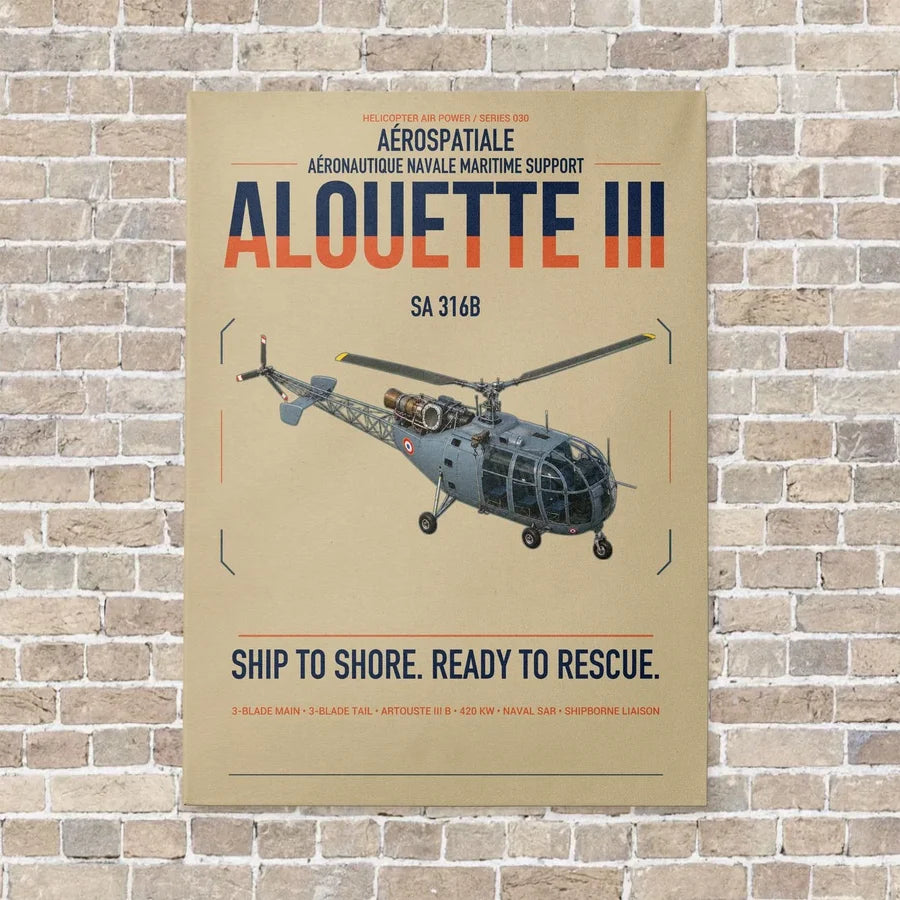 Aérospatiale SA 316B Alouette III vertical canvas print - no frame - beige background