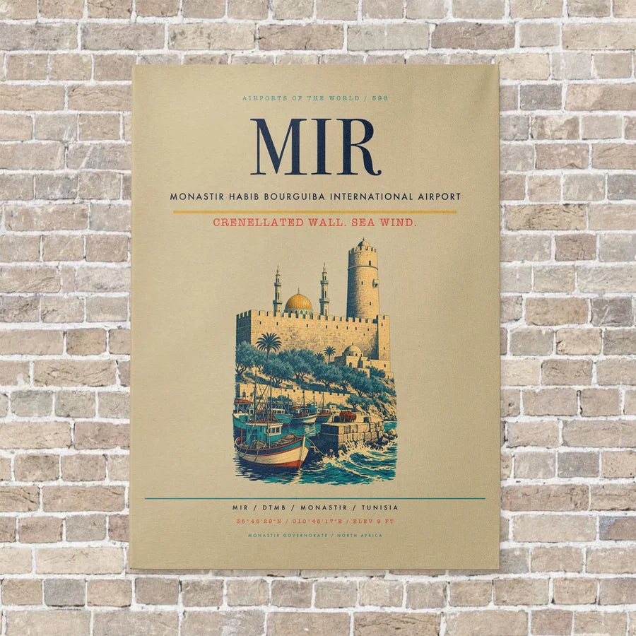 Monastir Habib Bourguiba International Airport MIR vertical canvas print - no frame - beige background