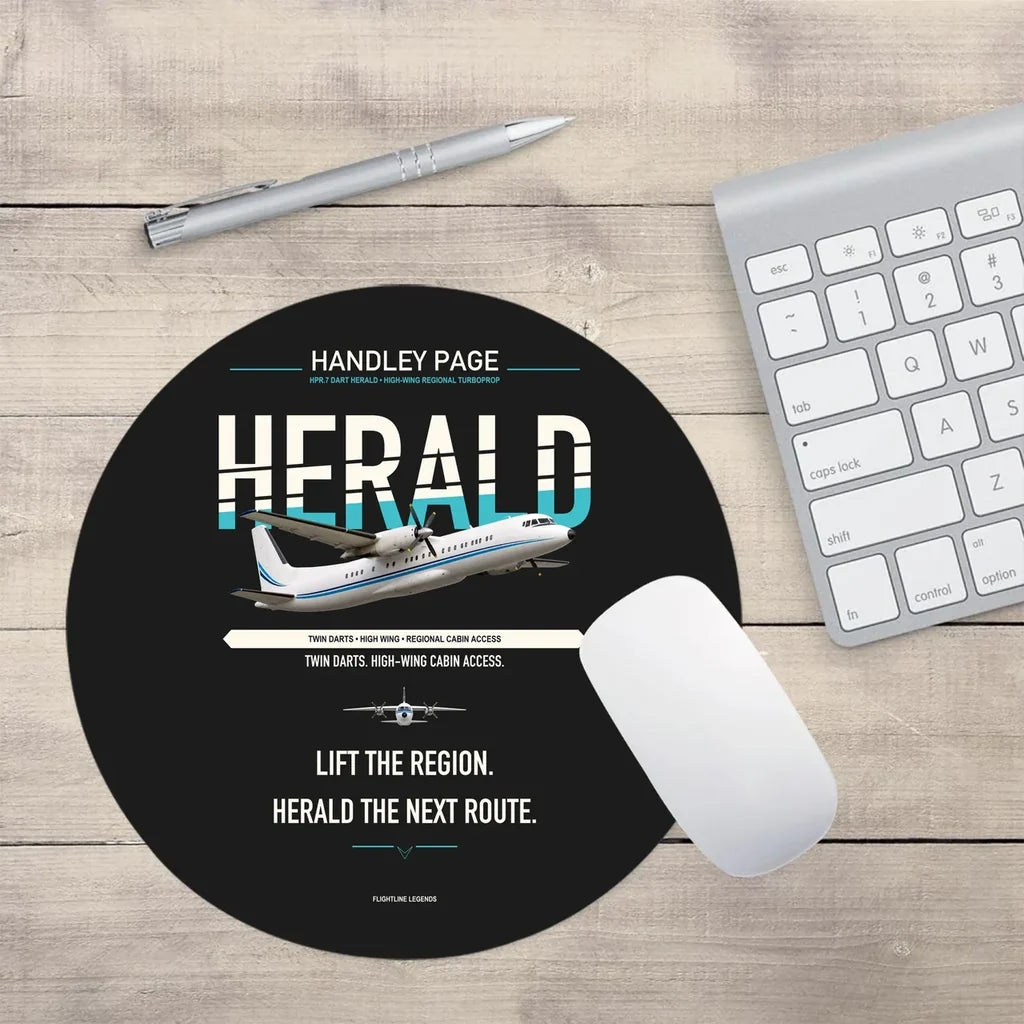 Handley Page HPR.7 Dart Herald design on black round mouse pad