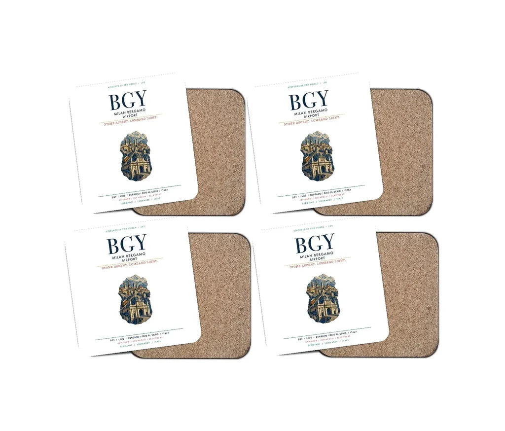 Milan Bergamo Airport (BGY) design on white 4 pieces set coaster