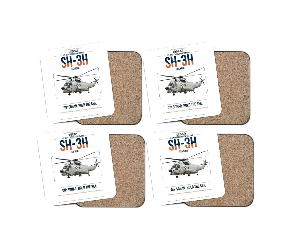 Sikorsky SH-3H Sea King design on white 4 pieces set coaster