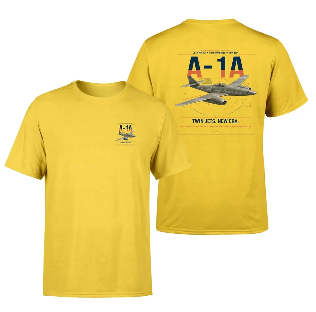 Messerschmitt Me 262A-1a design on yellow t-shirt, double-side print