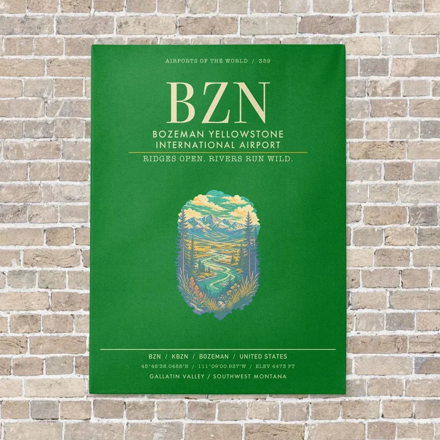 Bozeman Yellowstone International Airport BZN - Canvas Framed - Green