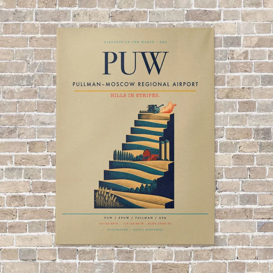 Pullman–Moscow Regional Airport PUW vertical canvas print - no frame - beige background