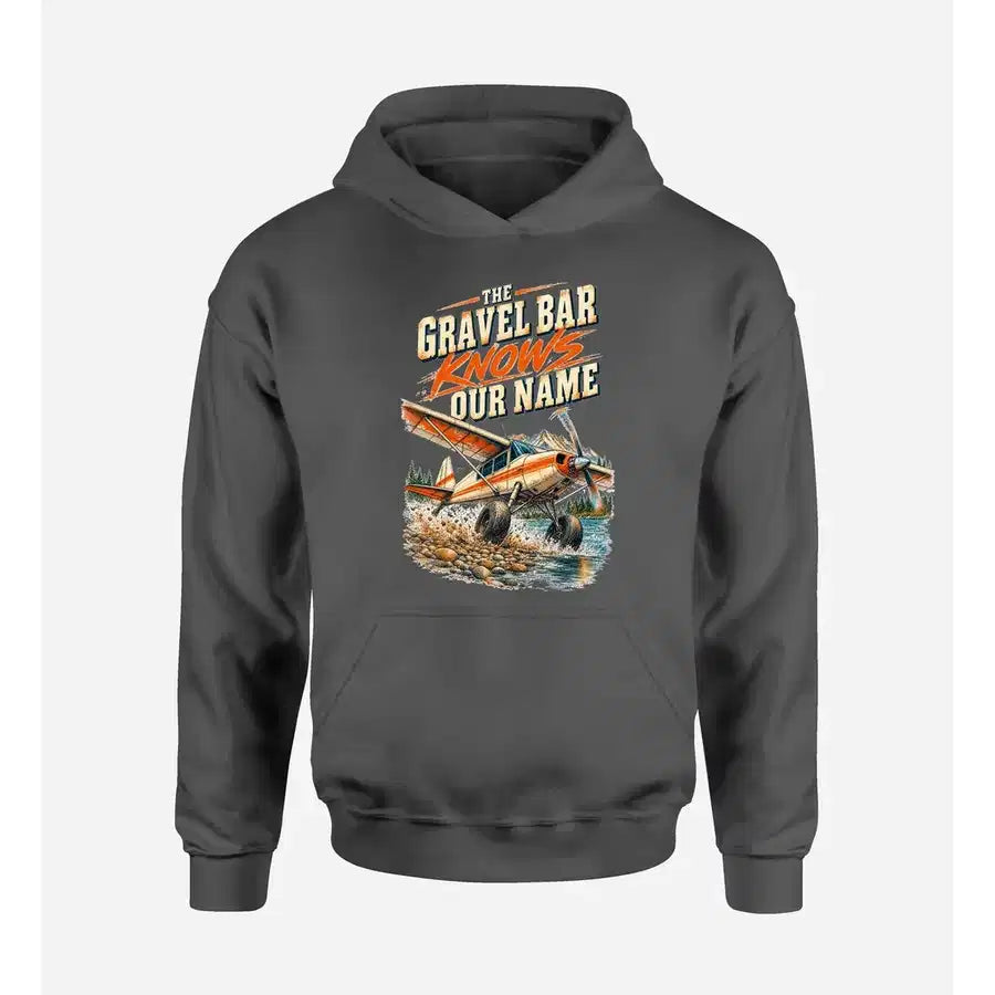 SIGNAL 662 - The Gravel Bar Knows Our Name design on dark gray hoodie single side