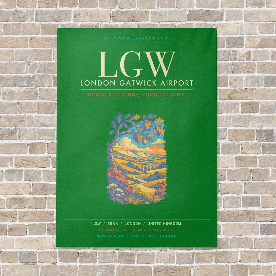 London Gatwick Airport LGW - Canvas Framed - Green