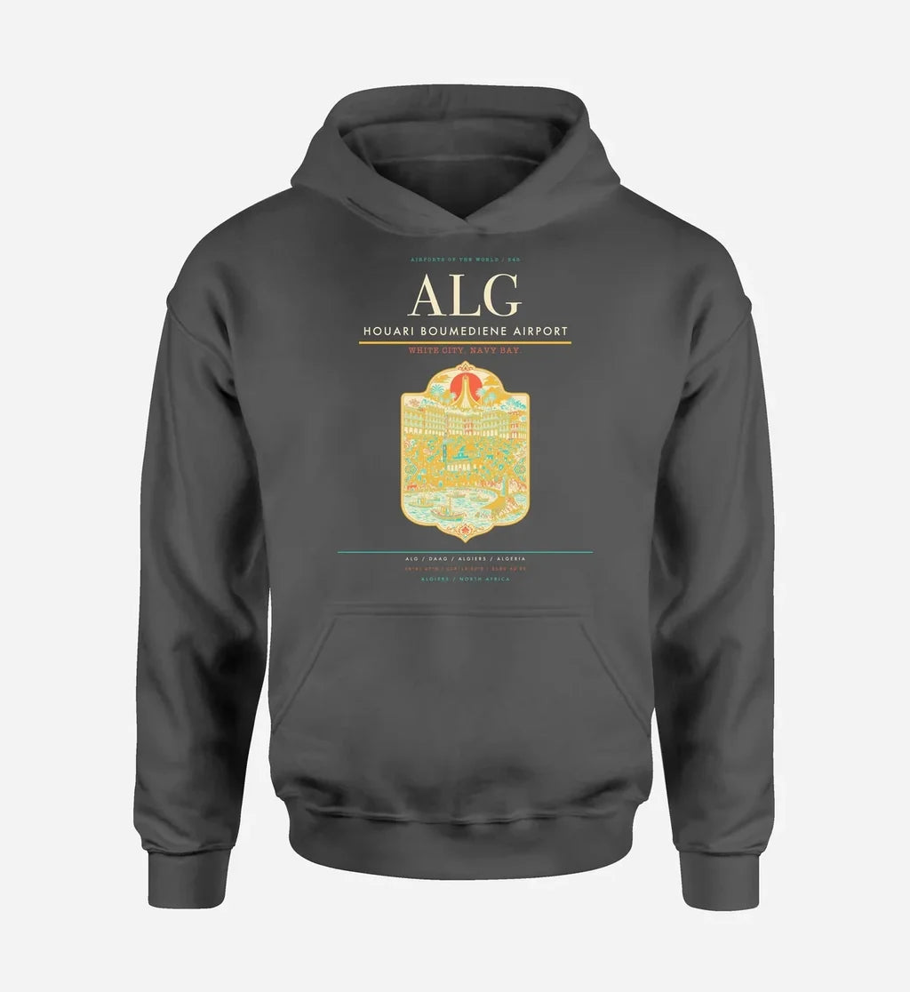 Houari Boumediene Airport (ALG) design on dark gray hoodie single-side print