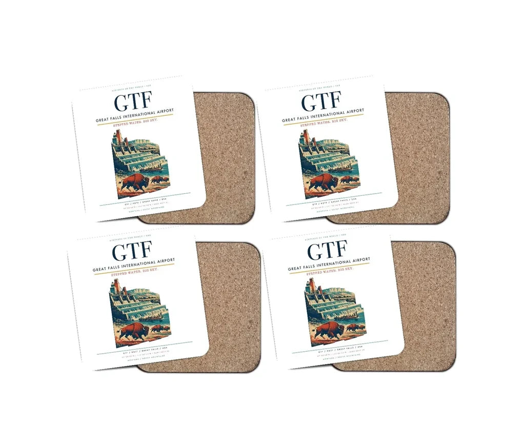 Great Falls International Airport (GTF) design on white 4 pieces set coaster