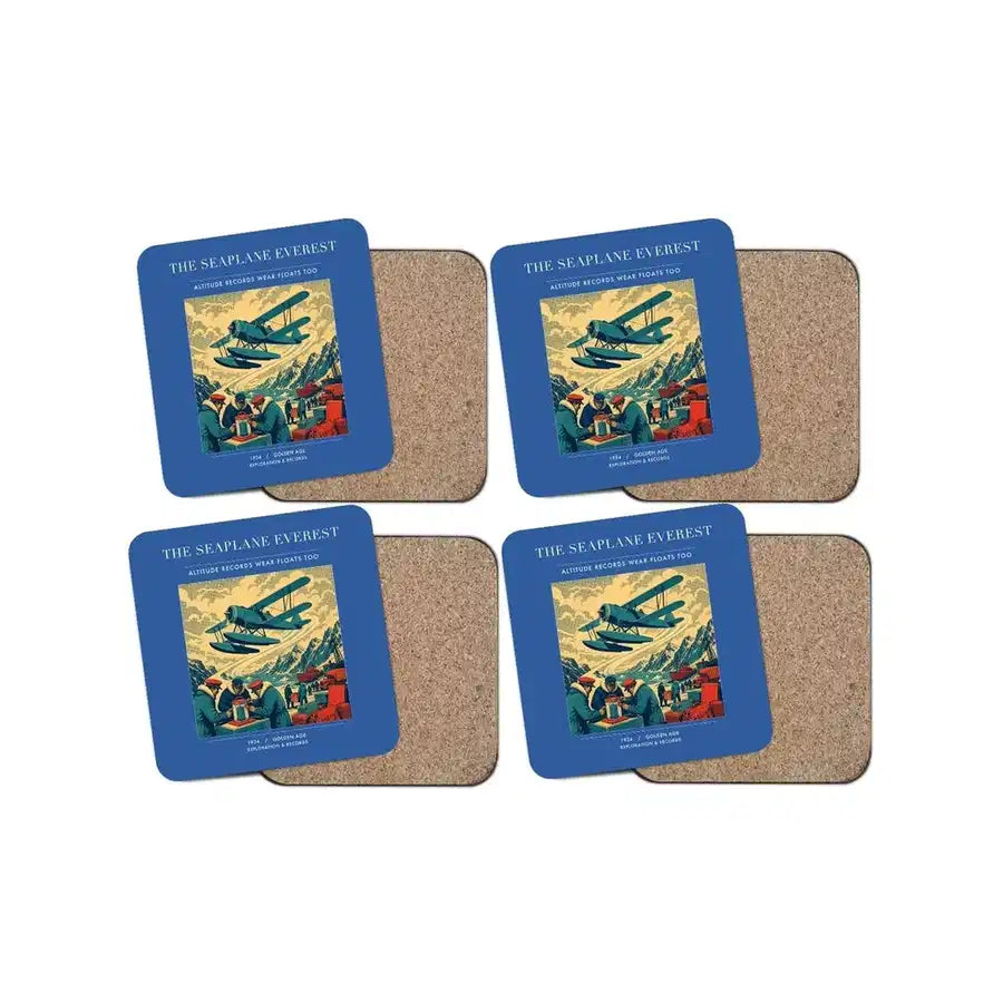 The Seaplane Everest - Designed Coasters design on blue 4-pieces-set