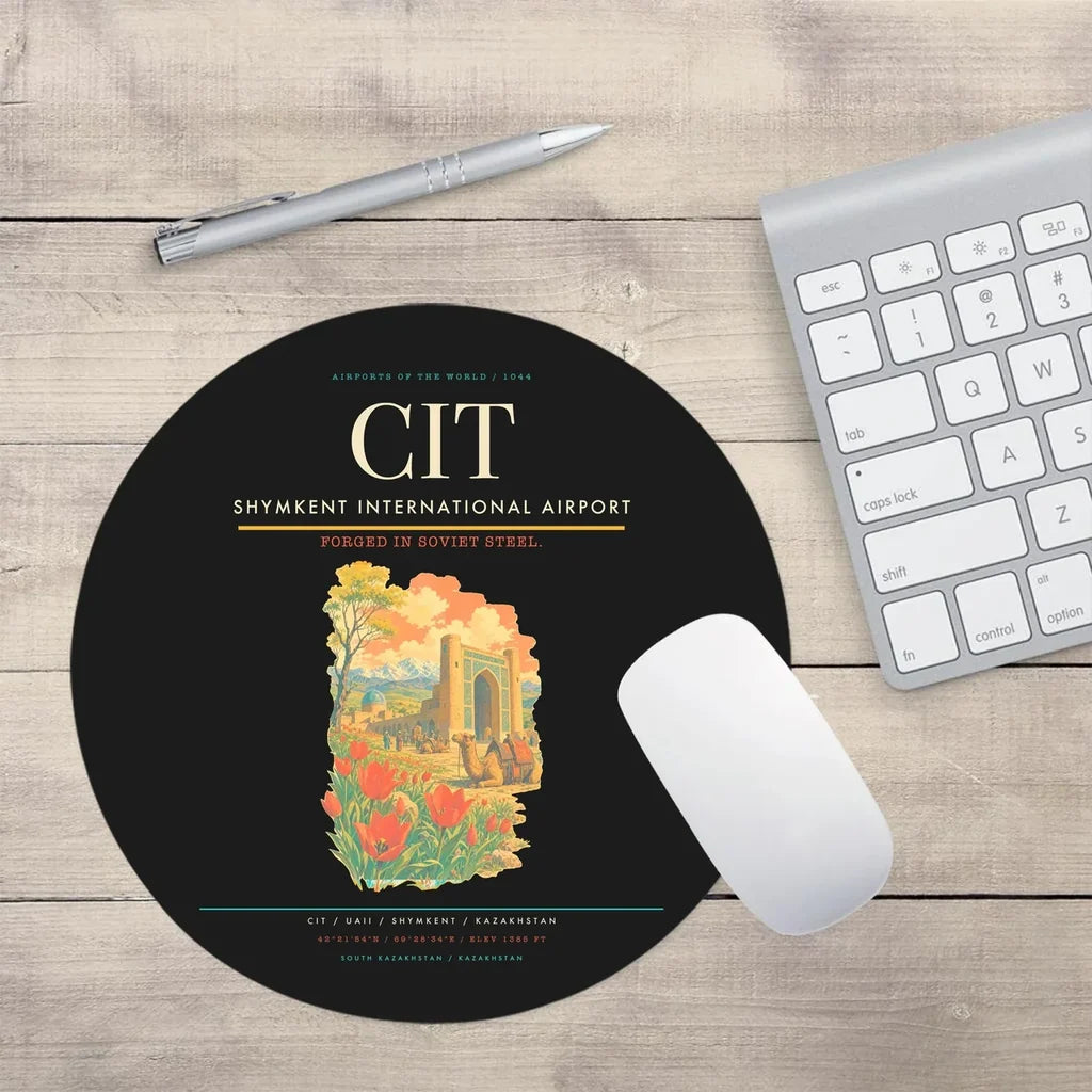Shymkent International Airport (CIT) design on black round mouse pad
