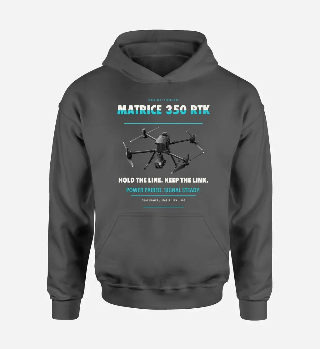 DJI Matrice 350 RTK design on dark gray hoodie single side