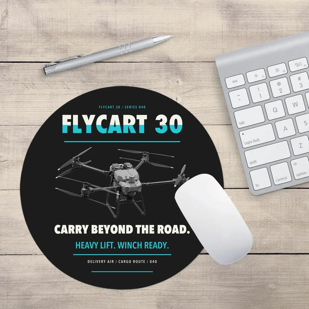 DJI FlyCart 30 design on black round mouse pad